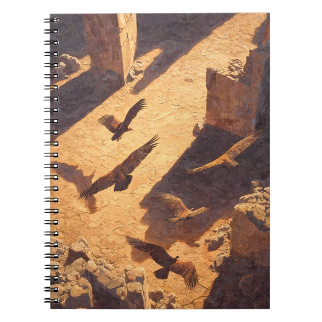 Soaring Eagles Desert Ruins Sunlit Flight Art Notebook (Front)
