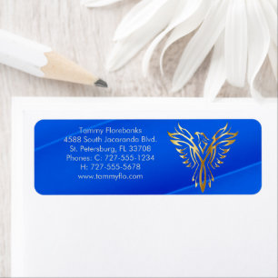 Soaring Golden Phoenix on Blue Return Address Label