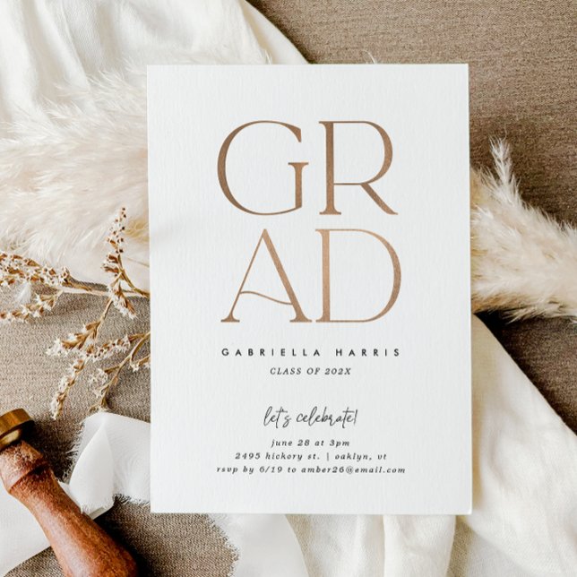 Soaring Grad | Rose Gold + White Graduation Invitation (Soaring Grad | Rose Gold + White Graduation Invitation)