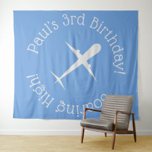 Soaring High, Custom Aeroplane Blue Kids Birthday Tapestry