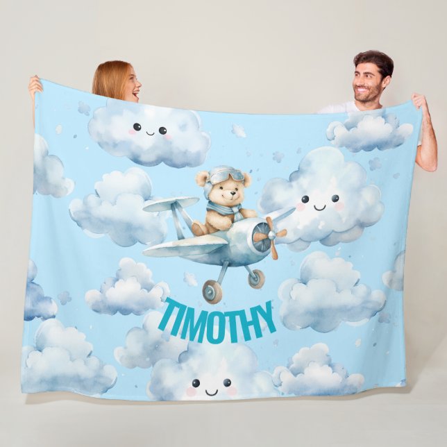 Soaring High with Teddy the Pilot  Fleece Blanket (In Situ)