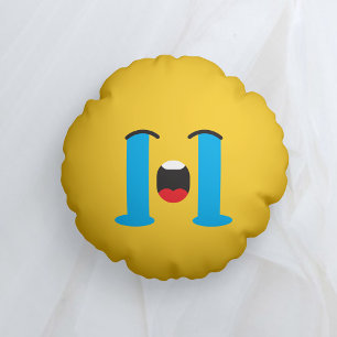 Sobbing Sad Yellow Face Emoji Round Cushion
