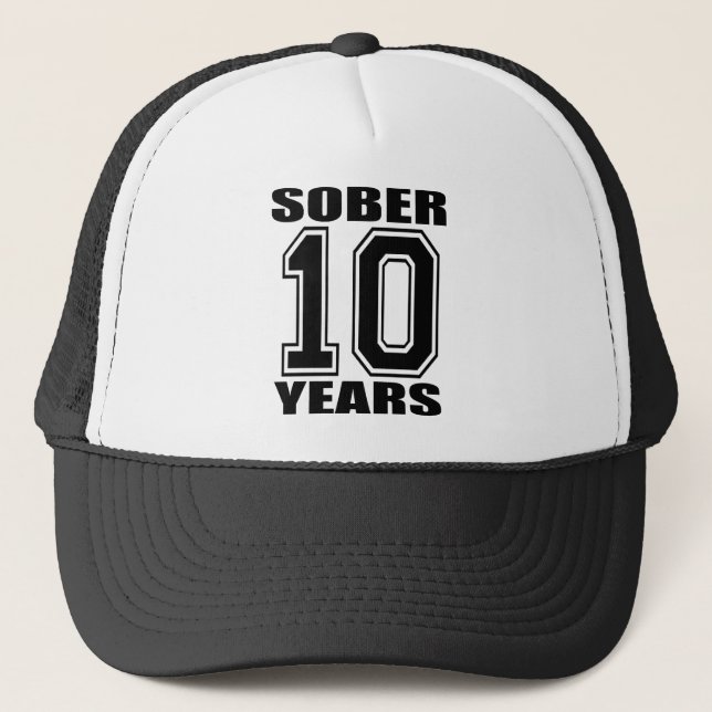 Sober 10 Years Black on White Trucker Hat (Front)