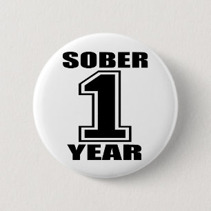 Sober 1 Year Black on White 6 Cm Round Badge