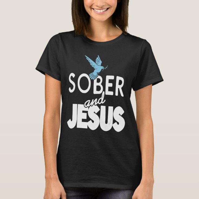 Sober And Jesus Retro Christian Sobriety T-Shirt P (Front)