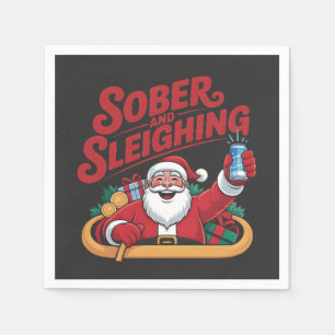 Sober and Sleighin Sober Santa Sobriety Xmas Napkin