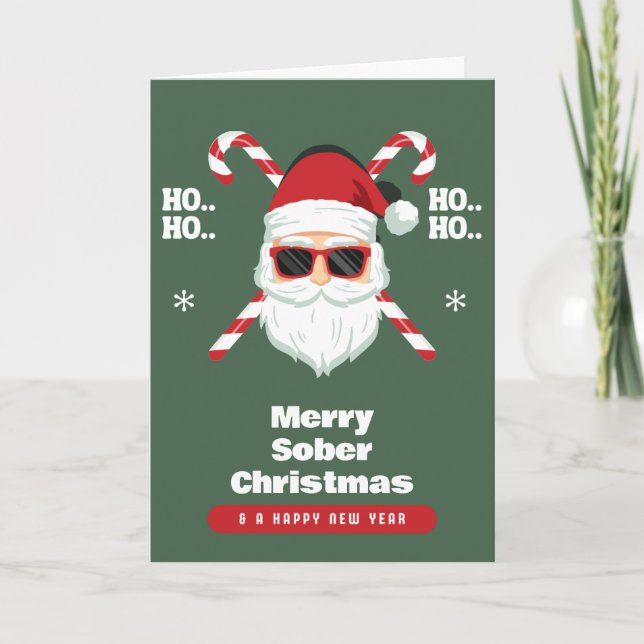 Sober Christmas Card, Cool Santa Claus, New Year Thank You Card (Front)