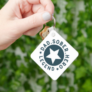 Sober Dad Hero, Legend, Custom Sobriety Date Blue Key Ring