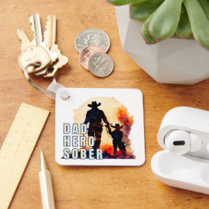 Sober Dad Hero, Recovery Keepsake Sobriety Key Ring