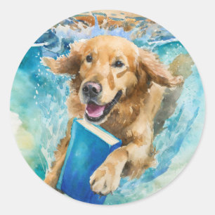 Sober Dog Frolicking with Big Book Recovery Classic Round Sticker