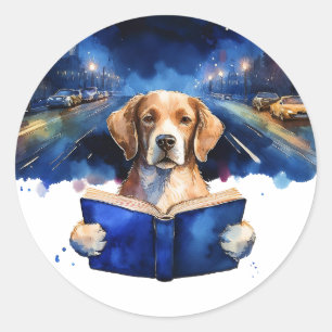Sober Dog Reading Big Book Recovery Classic Round Sticker