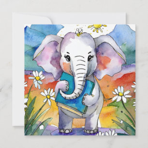 Sober Elephant Reading Big Book Recovery Card