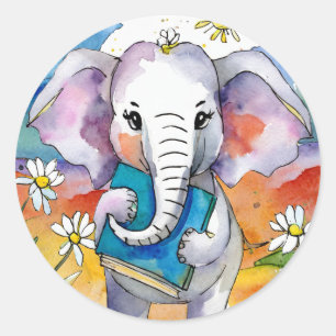 Sober Elephant Reading Big Book Recovery Classic Round Sticker