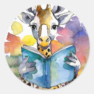 Sober Giraffe Reading Big Book Recovery Classic Round Sticker