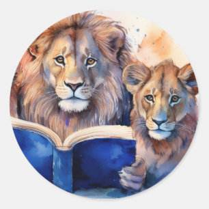 Sober Lion Pride Reading Big Book Recovery Classic Round Sticker