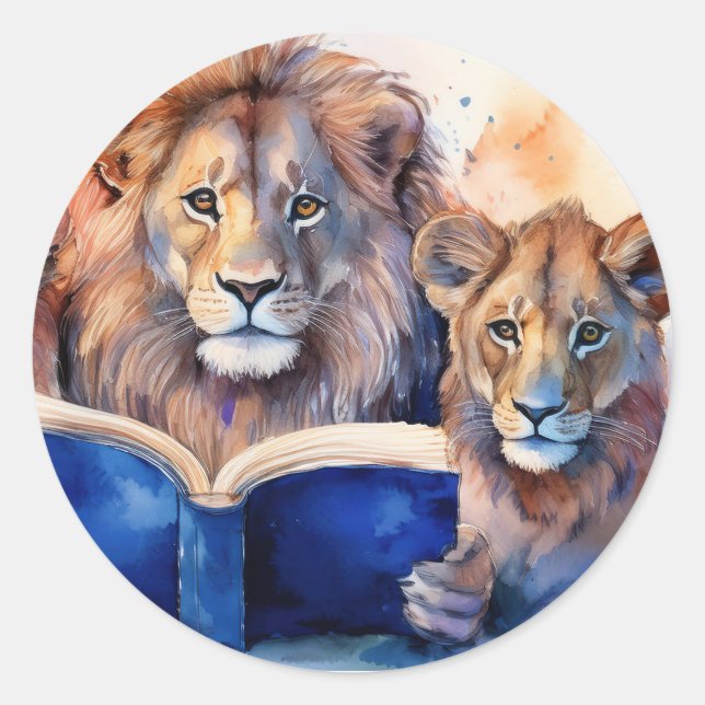 Sober Lion Pride Reading Big Book Recovery Classic Round Sticker (Front)