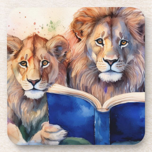 Sober Lion Pride Reading Big Book Recovery Coaster (Front)