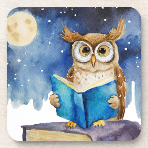 Sober Owl Reading Big Book Recovery Coaster