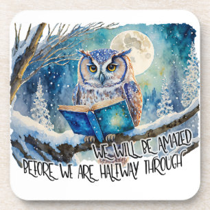 Sober Owl Reading Big Book Recovery Promises Coaster