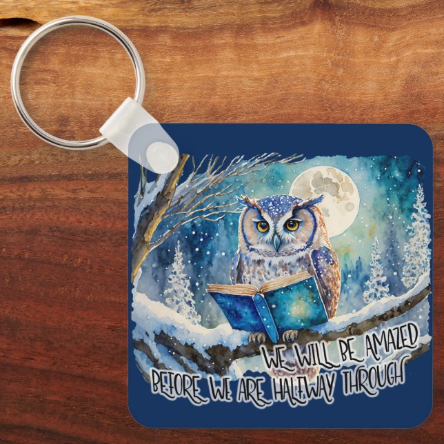 Sober Owl w/ Big Book AA Promises & Prayer Key Ring (Front)