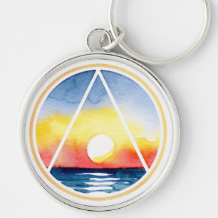Sober Recovery Symbol Sunset Ocean Key Ring