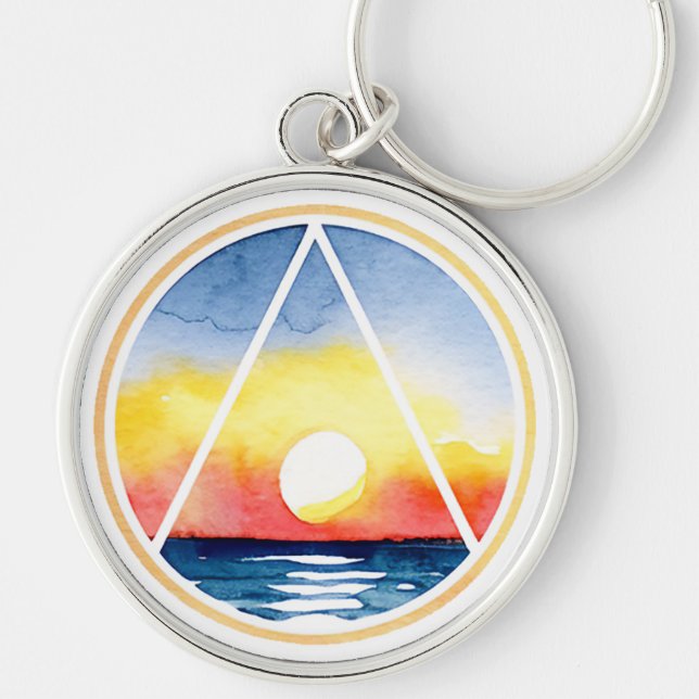 Sober Recovery Symbol Sunset Ocean Key Ring (Front)