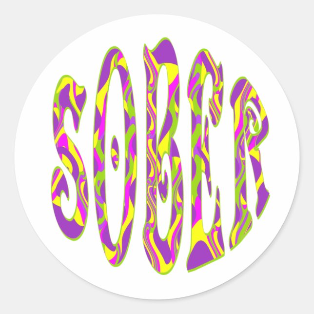 SOBER  Retro 60’s Art Psychedelic Classic Round Sticker (Front)