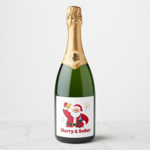Sober Santa Sobriety Christmas Xmas Sober Sparkling Wine Label