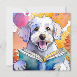 Sober Schnoodle Dog Reading Big Book Recovery Card