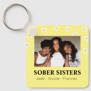Sober Sisters Cute Custom Name & Date Daisy Key Ring