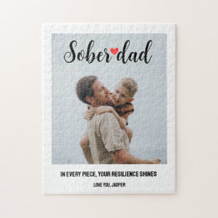 Sober Support Dad Gift Custom Photo Trendy Script Jigsaw Puzzle
