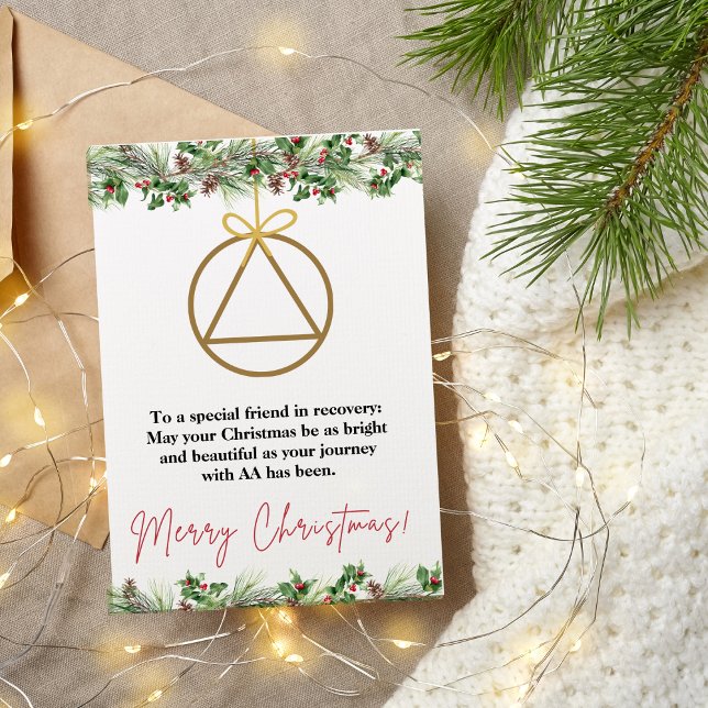 Sober Support Xmas Card, Sobriety Greeting Card (sobriety support alcoholics anonymous christmas card)