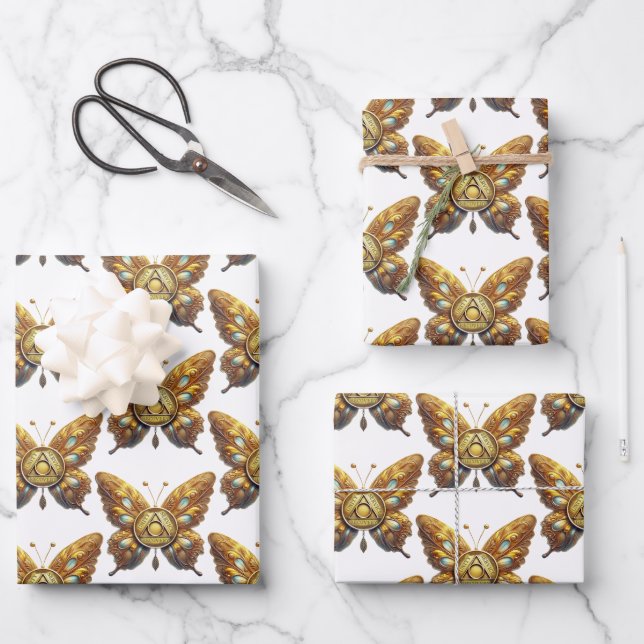 Sober Symbol Butterfly Unity Service Recovery Wrapping Paper Sheet (Front)