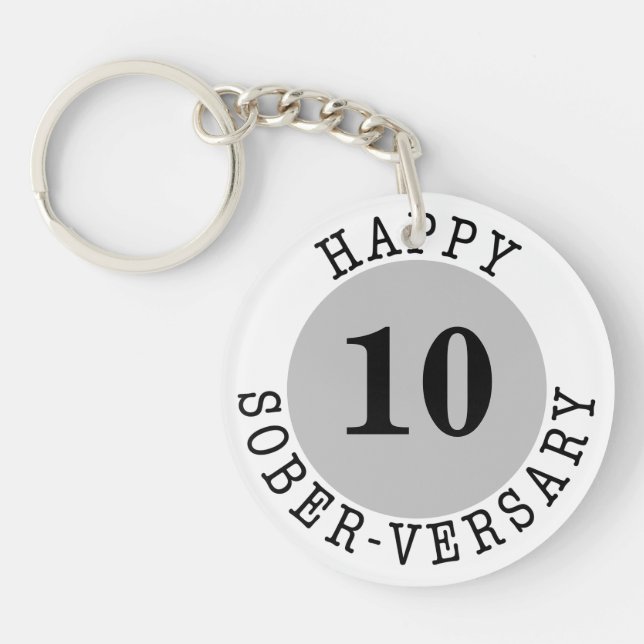 Sobriety Anniversary Black Grey Key Ring (Front)