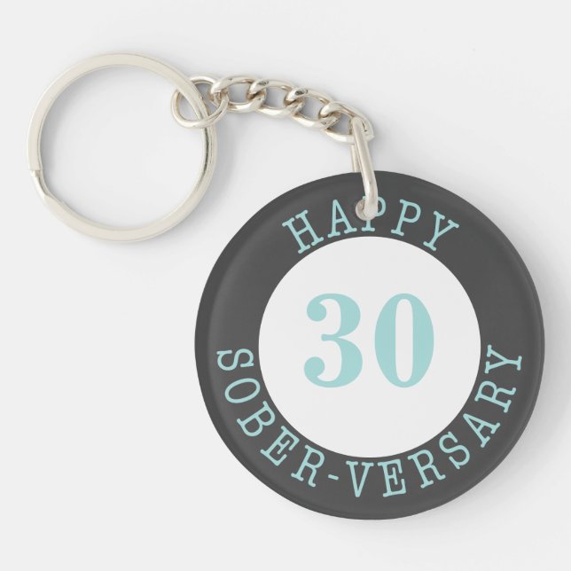Sobriety Anniversary Black Turquoise Key Ring (Front)