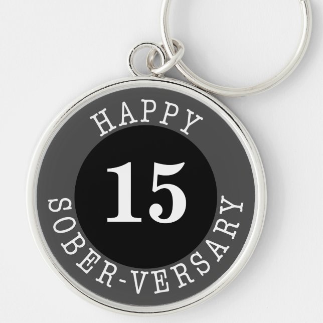 Sobriety Birthday Years Black Grey Key Ring (Front)
