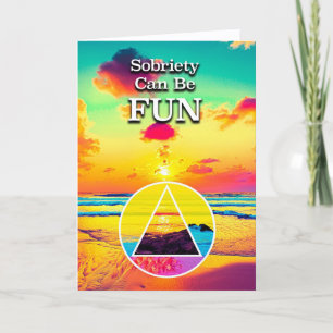 Sobriety Can Be FUN AA Slogan Beach at Sunrise Car Card