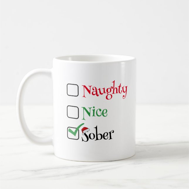 Sobriety Christmas Mug, Naughty - Nice - Sober Coffee Mug (Left)