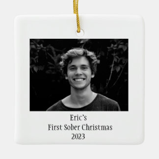 Sobriety Gift Keepsake Minimal Photo  Ceramic Ornament