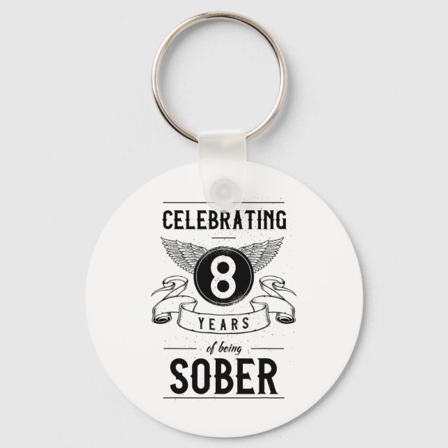 Sobriety Gift Recovery Anniversary 8 Years Sober  Key Ring (Front)
