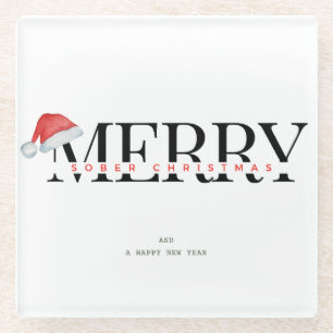 Sobriety Gift, Sober Christmas Party Glass Coaster
