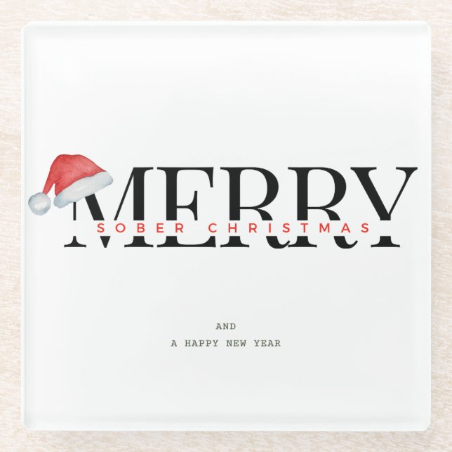 Sobriety Gift, Sober Christmas Party Glass Coaster (Front)