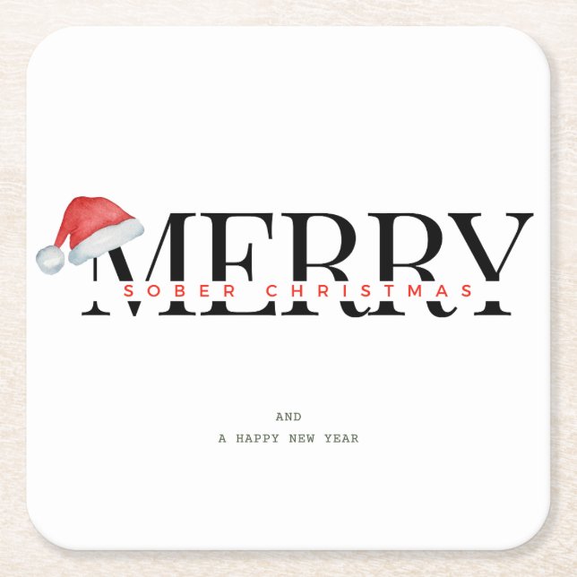 Sobriety Gift, Sober Christmas Party Square Paper Coaster (Front)