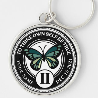Sobriety Medallion with Green Butterfly Recovery Key Ring