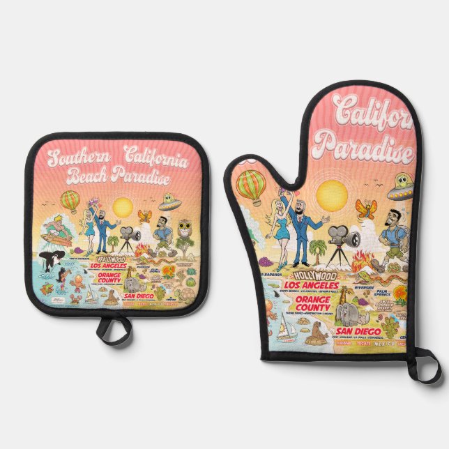 SoCal Beach Paradise Oven Mitt & Pot Holder Set (Front)