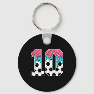 Soccer 10 Year Old Ice Cream Drip Youth 10th Birth Key Ring