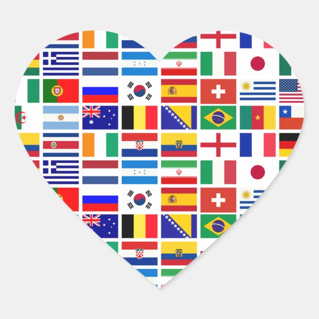 SOCCER 2014 flags pattern Heart Sticker (Front)
