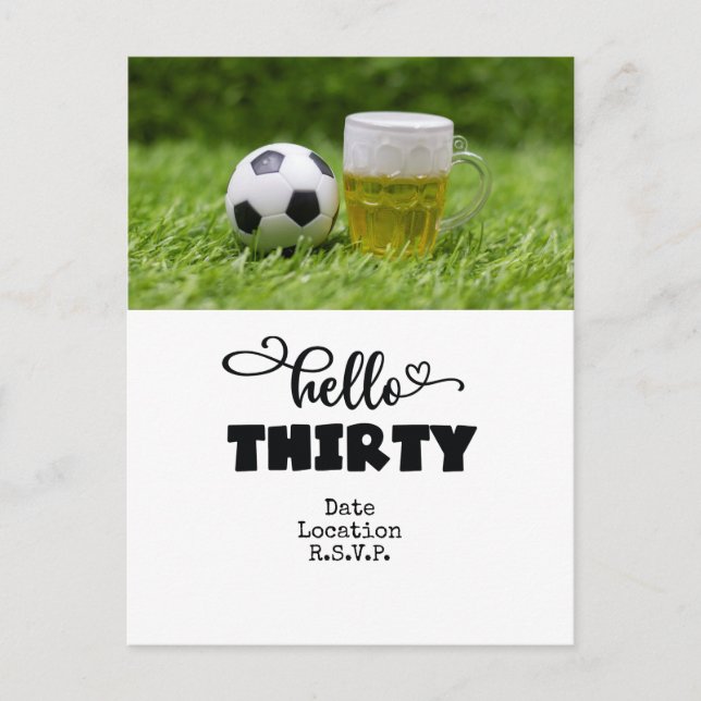 Soccer 30th Birthday card with balls on green  (Front)