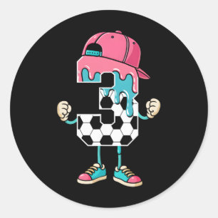 Soccer 3 Year Old Ice Cream Drip Youth 3rd Birthda Classic Round Sticker