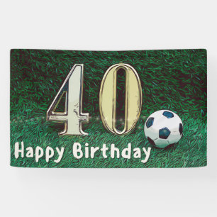 Soccer 40th Birthday on green grass Banner